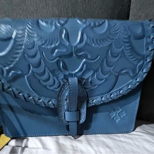 Just Beautiful Safflower Blue Embossed Leather Patricia Nash Crossbody Bag
